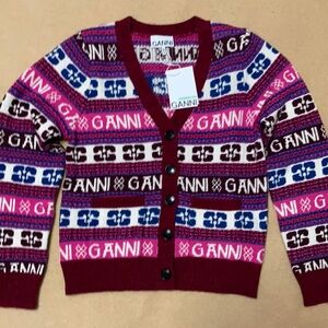 Women’s Ganni Burgundy Check Cardigan size medium